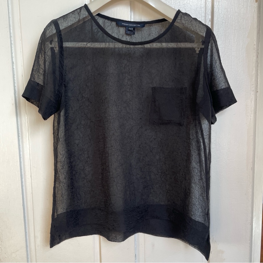 French Connection Black Sheer Short-sleeved Top Sz 8